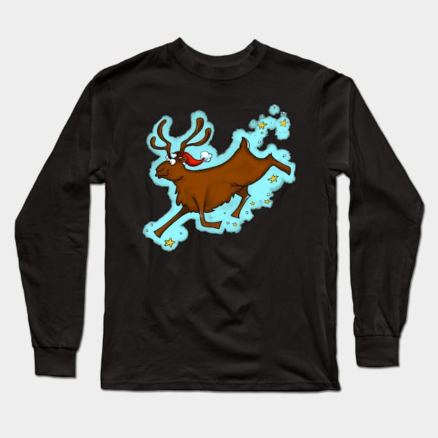 Flying reindeer Long Sleeve T-Shirt by Creativelyhamish